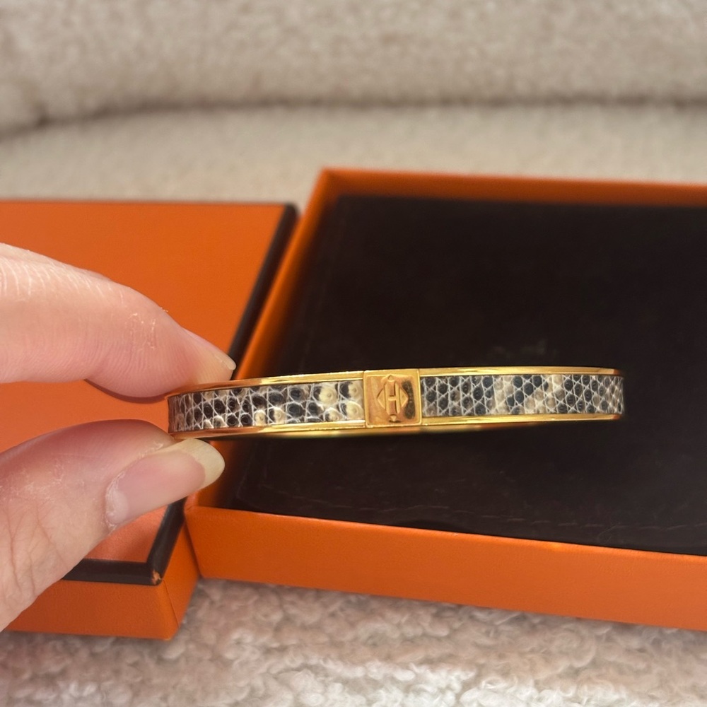 Hermes Gold-Tone Snakeskin Pattern Bangle Bracelet